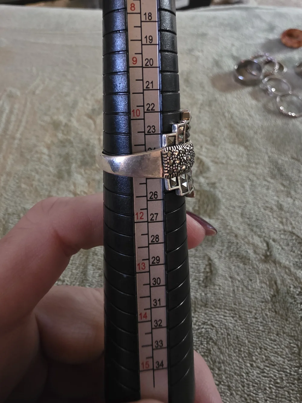 Sterling Silver & Marcasite Statement Ring with Pavé Center - Size 11 See Pics